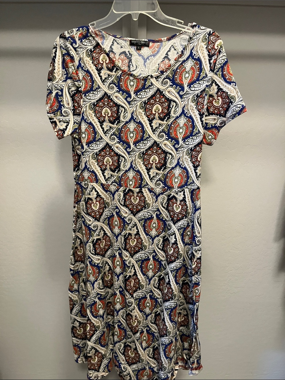 Urban Coco Navy & Brown Paisley Short Sleeve Dress